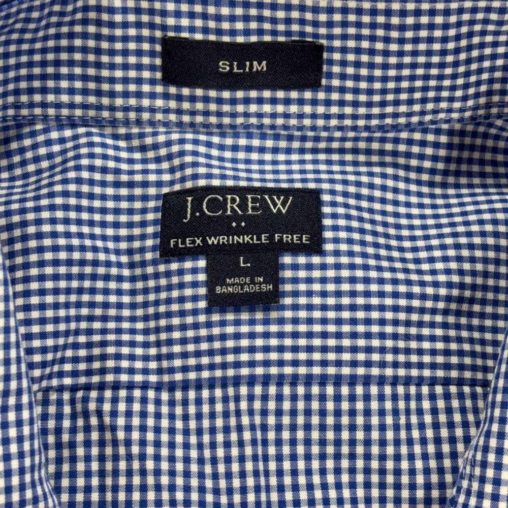 J.Crew Mens Slim Flex Wrinkle Free Blue Gingham Check Button Down Shirt L - Picture 2 of 8